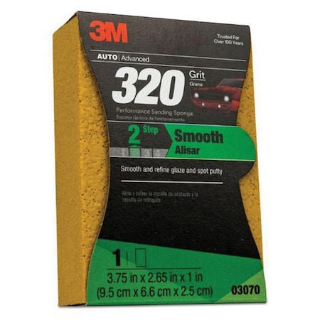 3M 3M Performance Sanding Sponge, 03070, 320 grit, 3.75 in x 2.65 in x 1 in 7010300638